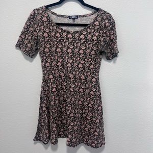 Freshman 1996 Gray Pink Green Floral Baby Doll Dress Size Small